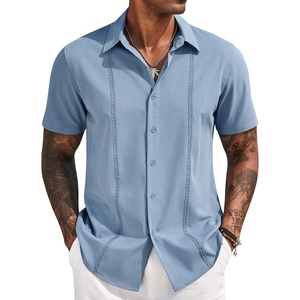 image:imageCOOFANDY Mens Cuban Guayabera Short Sleeve Shirt Casual Summer Beach Tops Button Down Untucked ShirtsLight Blue