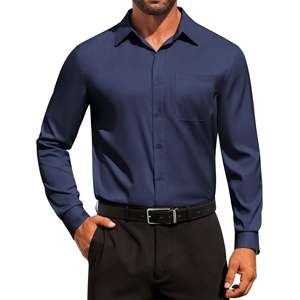 image:imageCOOFANDY Mens Dress Shirt Solid Long Sleeve Wrinkle Free Formal Shirt Business Button Down Shirts with PocketNavy Blue