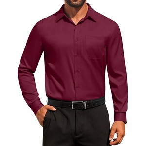 image:imageCOOFANDY Mens Dress Shirt Solid Long Sleeve Wrinkle Free Formal Shirt Business Button Down Shirts with PocketWine Red