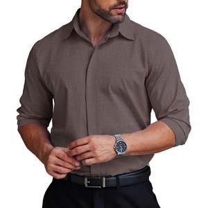 image:imageCOOFANDY Mens Formal Dress Shirt Hidden Button Front Wrinkle Free Shirt Regular Fit Stretch Business Casual ShirtsCoffee