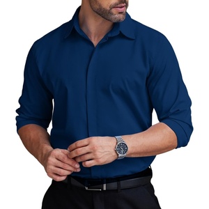 image:imageCOOFANDY Mens Formal Dress Shirt Hidden Button Front Wrinkle Free Shirt Regular Fit Stretch Business Casual ShirtsDark Blue