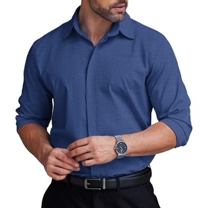 image:imageCOOFANDY Mens Formal Dress Shirt Hidden Button Front Wrinkle Free Shirt Regular Fit Stretch Business Casual ShirtsDeep Blue
