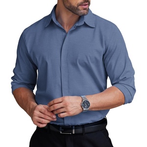 image:imageCOOFANDY Mens Formal Dress Shirt Hidden Button Front Wrinkle Free Shirt Regular Fit Stretch Business Casual ShirtsDenim Blue