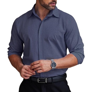 image:imageCOOFANDY Mens Formal Dress Shirt Hidden Button Front Wrinkle Free Shirt Regular Fit Stretch Business Casual ShirtsNavy Blue