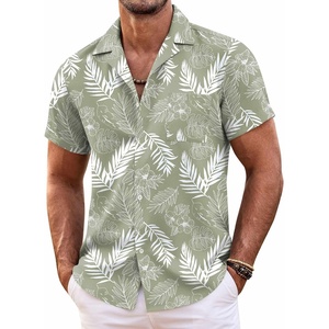 image:imageCOOFANDY Mens Hawaiian Shirt Short Sleeve Floral Button Down Shirts Tropical Summer Beach Shirts Camp Collar ShirtA Palm Leaf