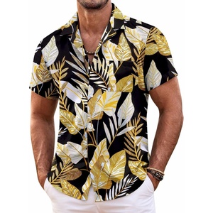 image:imageCOOFANDY Mens Hawaiian Shirt Short Sleeve Floral Button Down Shirts Tropical Summer Beach Shirts Camp Collar ShirtBlack Palm Leaf