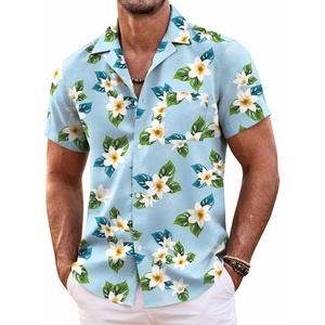 image:imageCOOFANDY Mens Hawaiian Shirt Short Sleeve Floral Button Down Shirts Tropical Summer Beach Shirts Camp Collar ShirtBlue Frangipani