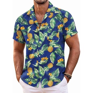 image:imageCOOFANDY Mens Hawaiian Shirt Short Sleeve Floral Button Down Shirts Tropical Summer Beach Shirts Camp Collar ShirtBlue Pineapple