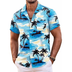image:imageCOOFANDY Mens Hawaiian Shirt Short Sleeve Floral Button Down Shirts Tropical Summer Beach Shirts Camp Collar ShirtBluecoconut Tree