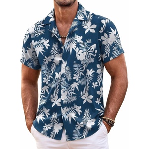 image:imageCOOFANDY Mens Hawaiian Shirt Short Sleeve Floral Button Down Shirts Tropical Summer Beach Shirts Camp Collar ShirtDark Bluewhite Floral