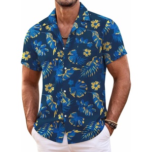 image:imageCOOFANDY Mens Hawaiian Shirt Short Sleeve Floral Button Down Shirts Tropical Summer Beach Shirts Camp Collar ShirtDeep Blueyellow Floral