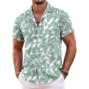 image:imageCOOFANDY Mens Hawaiian Shirt Short Sleeve Floral Button Down Shirts Tropical Summer Beach Shirts Camp Collar ShirtGreen Leaf