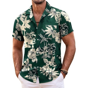 image:imageCOOFANDY Mens Hawaiian Shirt Short Sleeve Floral Button Down Shirts Tropical Summer Beach Shirts Camp Collar ShirtGreen Palm Tree