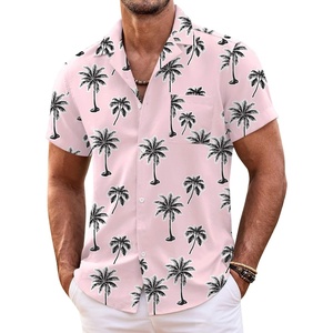 image:imageCOOFANDY Mens Hawaiian Shirt Short Sleeve Floral Button Down Shirts Tropical Summer Beach Shirts Camp Collar ShirtPinkcoconut Tree