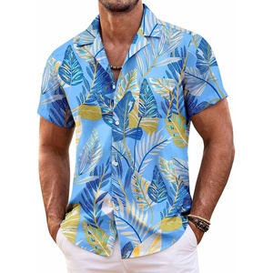 image:imageCOOFANDY Mens Hawaiian Shirt Short Sleeve Floral Button Down Shirts Tropical Summer Beach Shirts Camp Collar ShirtSky Blue Palm Leaf