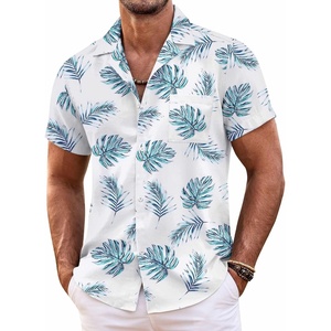 image:imageCOOFANDY Mens Hawaiian Shirt Short Sleeve Floral Button Down Shirts Tropical Summer Beach Shirts Camp Collar ShirtWhite Palm Leaf