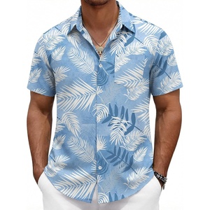image:imageCOOFANDY Mens Hawaiian Shirts Short Sleeve Button Down Aloha Shirts Summer Vacation Beach ShirtsSky Bluetropical Leaf