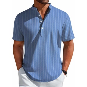 image:imageCOOFANDY Mens Henley Shirt Short Sleeve Casual TShirt Summer Beach Hippie Henley Tee ShirtBlue  Striped