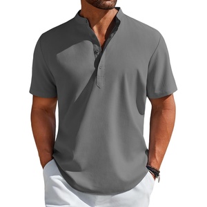 image:imageCOOFANDY Mens Henley Shirt Short Sleeve Casual TShirt Summer Beach Hippie Henley Tee ShirtDark Grey
