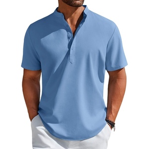 image:imageCOOFANDY Mens Henley Shirt Short Sleeve Casual TShirt Summer Beach Hippie Henley Tee ShirtDenim Blue