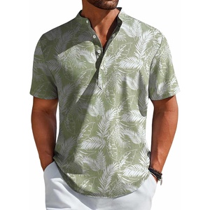 image:imageCOOFANDY Mens Henley Shirt Short Sleeve Casual TShirt Summer Beach Hippie Henley Tee ShirtGreen  Palm Leaf