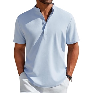 image:imageCOOFANDY Mens Henley Shirt Short Sleeve Casual TShirt Summer Beach Hippie Henley Tee ShirtLight Blue
