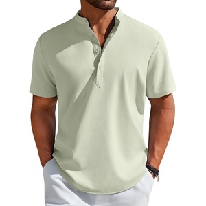 image:imageCOOFANDY Mens Henley Shirt Short Sleeve Casual TShirt Summer Beach Hippie Henley Tee ShirtLight Green