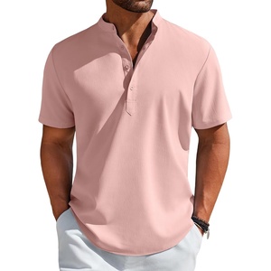 image:imageCOOFANDY Mens Henley Shirt Short Sleeve Casual TShirt Summer Beach Hippie Henley Tee ShirtLight Pink