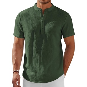 image:imageCOOFANDY Mens Henley Shirt Short Sleeve Stand Collar Summer Casual Beach Hippie TShirtsArmy Green