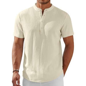 image:imageCOOFANDY Mens Henley Shirt Short Sleeve Stand Collar Summer Casual Beach Hippie TShirtsBeige