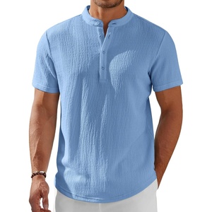 image:imageCOOFANDY Mens Henley Shirt Short Sleeve Stand Collar Summer Casual Beach Hippie TShirtsBlue