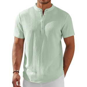 image:imageCOOFANDY Mens Henley Shirt Short Sleeve Stand Collar Summer Casual Beach Hippie TShirtsIce Green