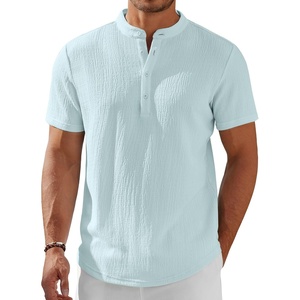 image:imageCOOFANDY Mens Henley Shirt Short Sleeve Stand Collar Summer Casual Beach Hippie TShirtsLight Blue