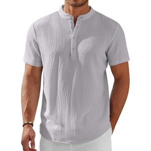 image:imageCOOFANDY Mens Henley Shirt Short Sleeve Stand Collar Summer Casual Beach Hippie TShirtsLight Grey