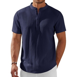 image:imageCOOFANDY Mens Henley Shirt Short Sleeve Stand Collar Summer Casual Beach Hippie TShirtsNavy Blue