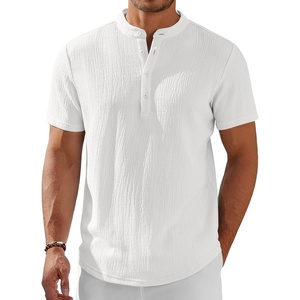image:imageCOOFANDY Mens Henley Shirt Short Sleeve Stand Collar Summer Casual Beach Hippie TShirtsWhite