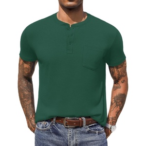 image:imageCOOFANDY Mens Henley Shirts Short Sleeve Button T Shirt Casual Summer Basic Tee Tops with PocketEvergreen