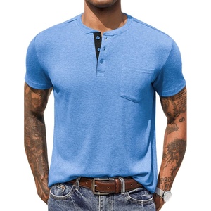 image:imageCOOFANDY Mens Henley Shirts Short Sleeve Button T Shirt Casual Summer Basic Tee Tops with PocketLightblue