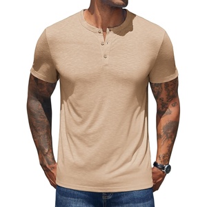 image:imageCOOFANDY Mens Henley Shirts Short Sleeve Casual Basic Henley Tee Summer Button Lightweight Stretch T ShirtsApricot