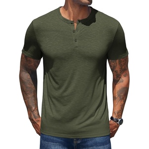 image:imageCOOFANDY Mens Henley Shirts Short Sleeve Casual Basic Henley Tee Summer Button Lightweight Stretch T ShirtsArmy Green