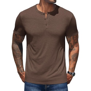 image:imageCOOFANDY Mens Henley Shirts Short Sleeve Casual Basic Henley Tee Summer Button Lightweight Stretch T ShirtsBrown