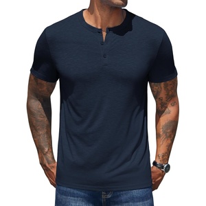 image:imageCOOFANDY Mens Henley Shirts Short Sleeve Casual Basic Henley Tee Summer Button Lightweight Stretch T ShirtsDark Navy Blue