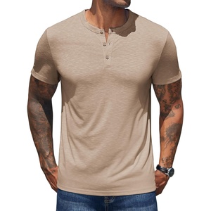 image:imageCOOFANDY Mens Henley Shirts Short Sleeve Casual Basic Henley Tee Summer Button Lightweight Stretch T ShirtsKhaki
