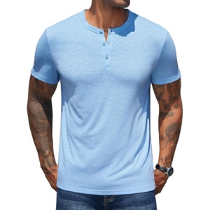image:imageCOOFANDY Mens Henley Shirts Short Sleeve Casual Basic Henley Tee Summer Button Lightweight Stretch T ShirtsLight Blue