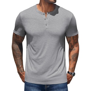 image:imageCOOFANDY Mens Henley Shirts Short Sleeve Casual Basic Henley Tee Summer Button Lightweight Stretch T ShirtsLight Gray