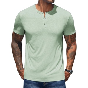 image:imageCOOFANDY Mens Henley Shirts Short Sleeve Casual Basic Henley Tee Summer Button Lightweight Stretch T ShirtsLight Green