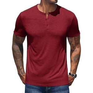 image:imageCOOFANDY Mens Henley Shirts Short Sleeve Casual Basic Henley Tee Summer Button Lightweight Stretch T ShirtsWine Red