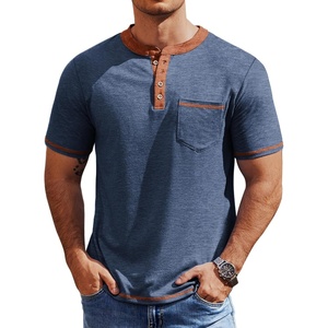 image:imageCOOFANDY Mens Henley Shirts Short Sleeve Casual Button TShirts Basic Tee Shirts Summer Vintage T Shirts with PocketNavy BlueCaramel
