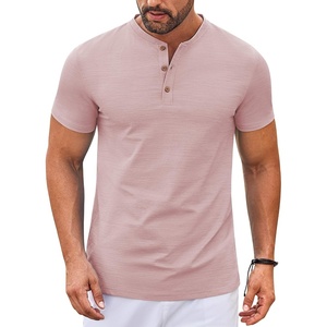 image:imageCOOFANDY Mens Henley Shirts Short Sleeve Casual Stylish Tshirt Lightweight Summer Basic Tee TopsPink