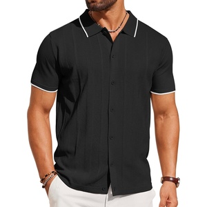 image:imageCOOFANDY Mens Knit Short Sleeve Button Down Polo ShirtsBlack  White